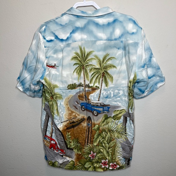 Hawaiian Reserve Retro Car Beach Scene Button Down Mens Size Large - Picture 3 of 6